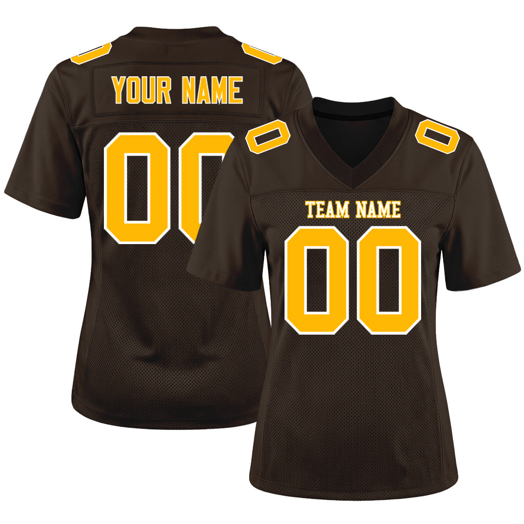 Custom Brown Gold-White Football Jersey