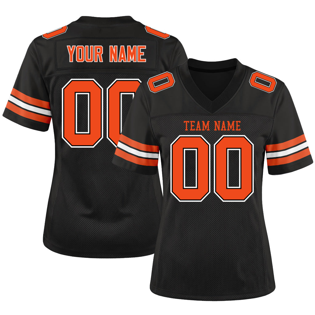 Custom Black Orange-White Custom Name Mesh Football Jersey