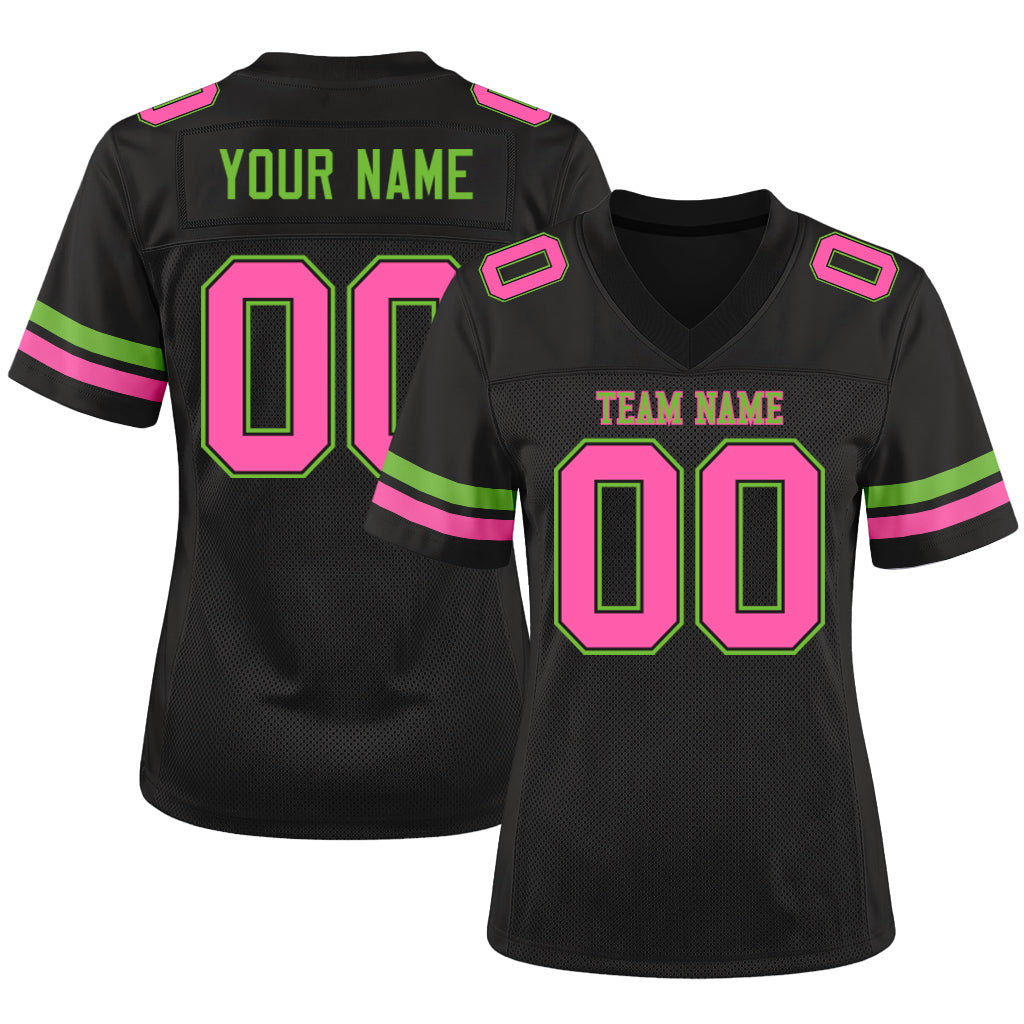 Custom Black Pink-Neon Green Mesh Football Jersey