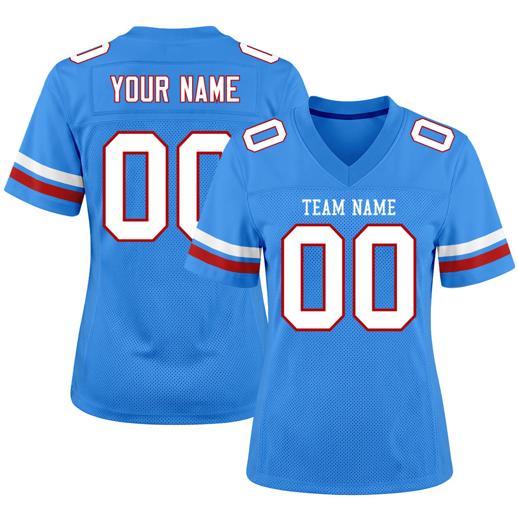 Custom Powder Blue White-Red Mesh Football Jersey