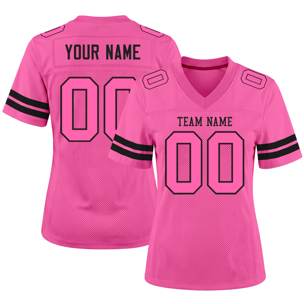 Custom Pink Pink-Black Mesh Football Jersey