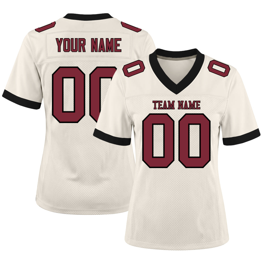 Custom Cream Crimson-Black Mesh Football Jersey