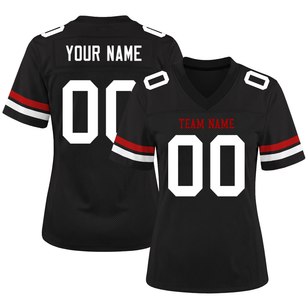 Custom Black White-Red Mesh Football Jersey