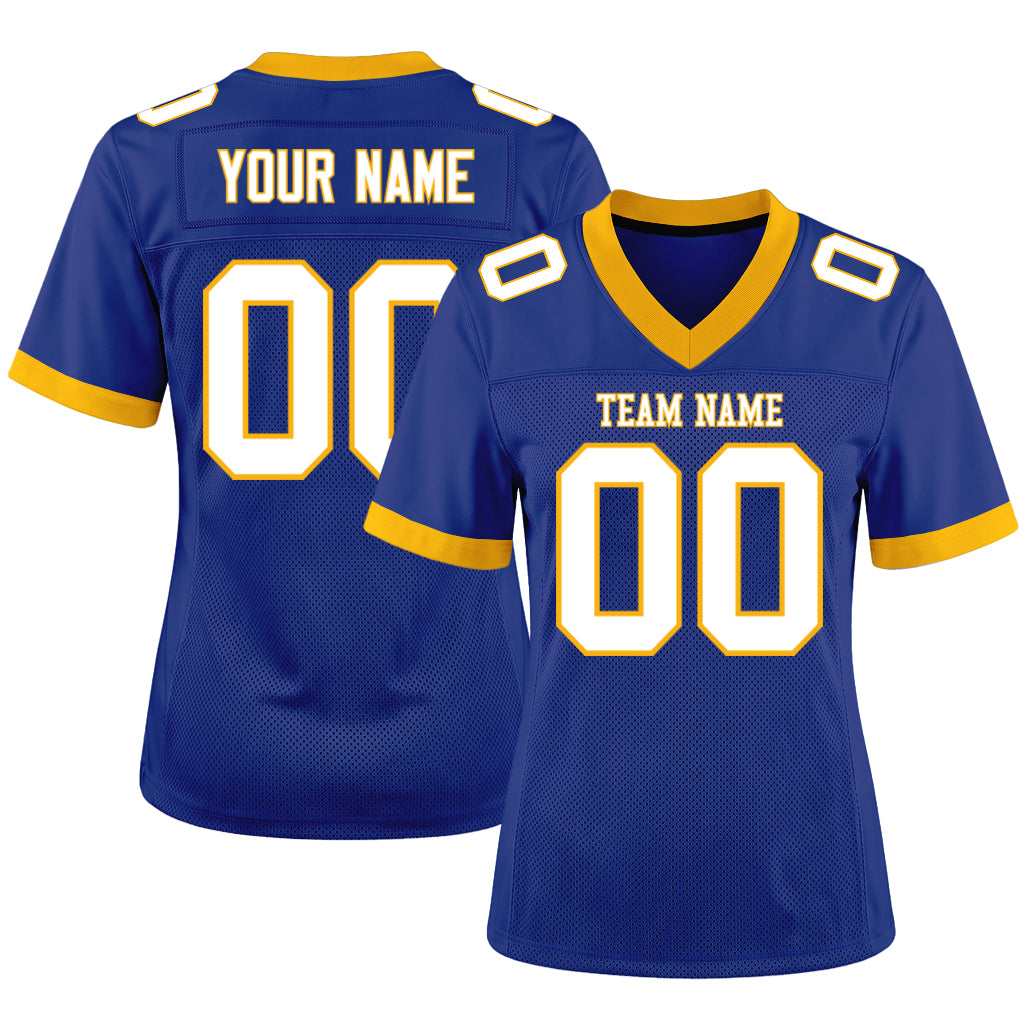 Custom Royal White-Gold Mesh Football Jersey