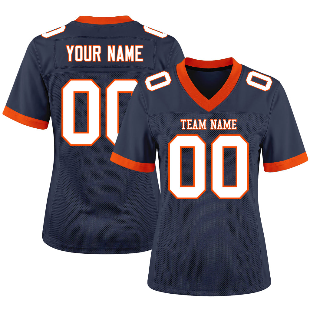 Custom Navy White-Orange Mesh Football Jersey