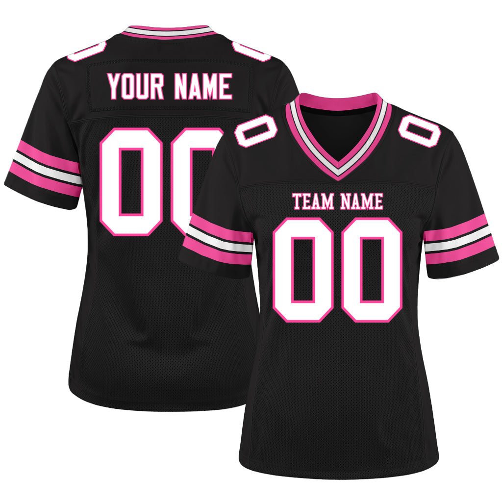 Custom Black White-Pink Mesh Football Jersey
