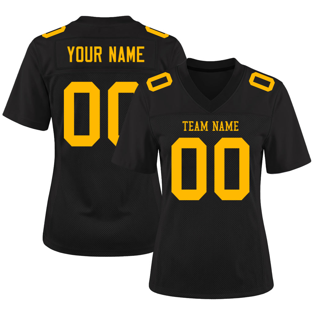 Custom Black Gold Mesh Football Jersey