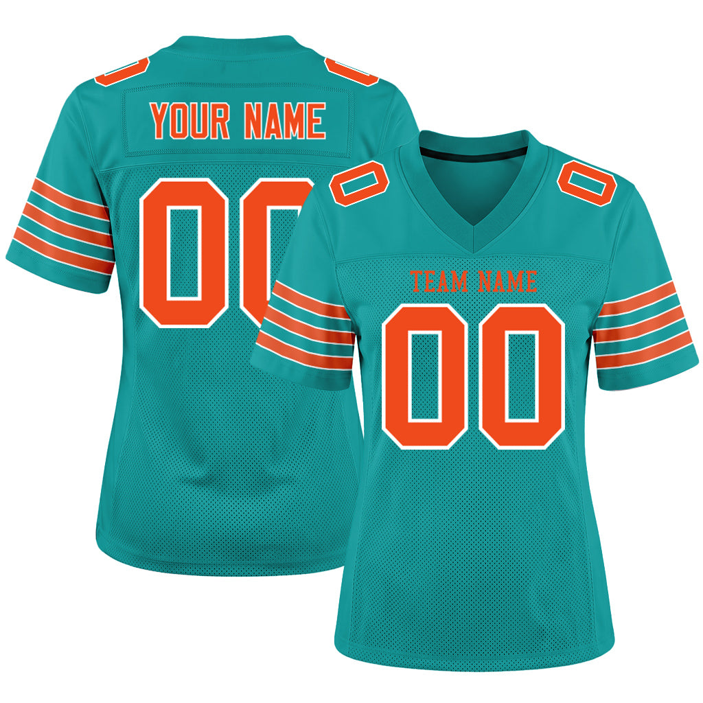 Custom Aqua Orange-White Mesh Football Jersey