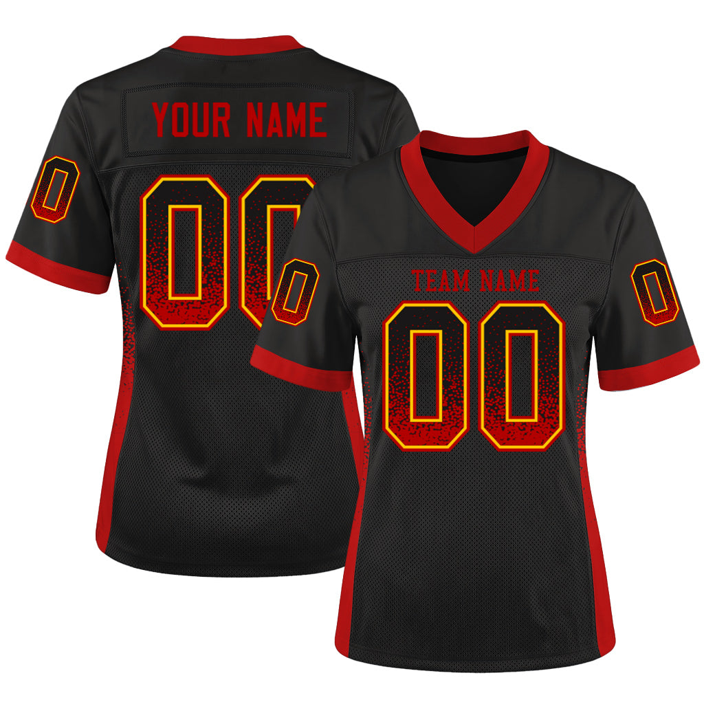 Custom Black Red-Gold Mesh Drift Fashion Mesh Football Jersey