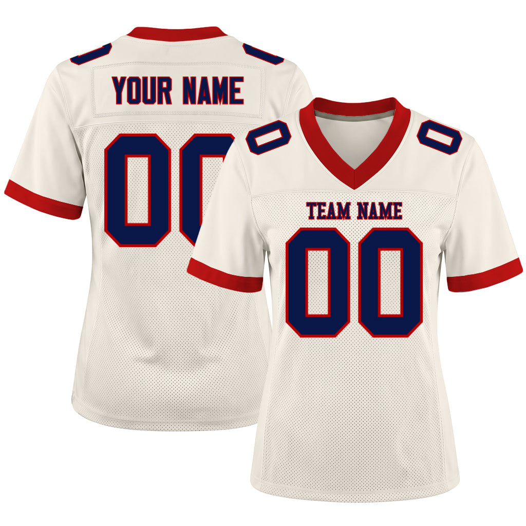 Custom Cream Navy-Red Mesh Football Jersey