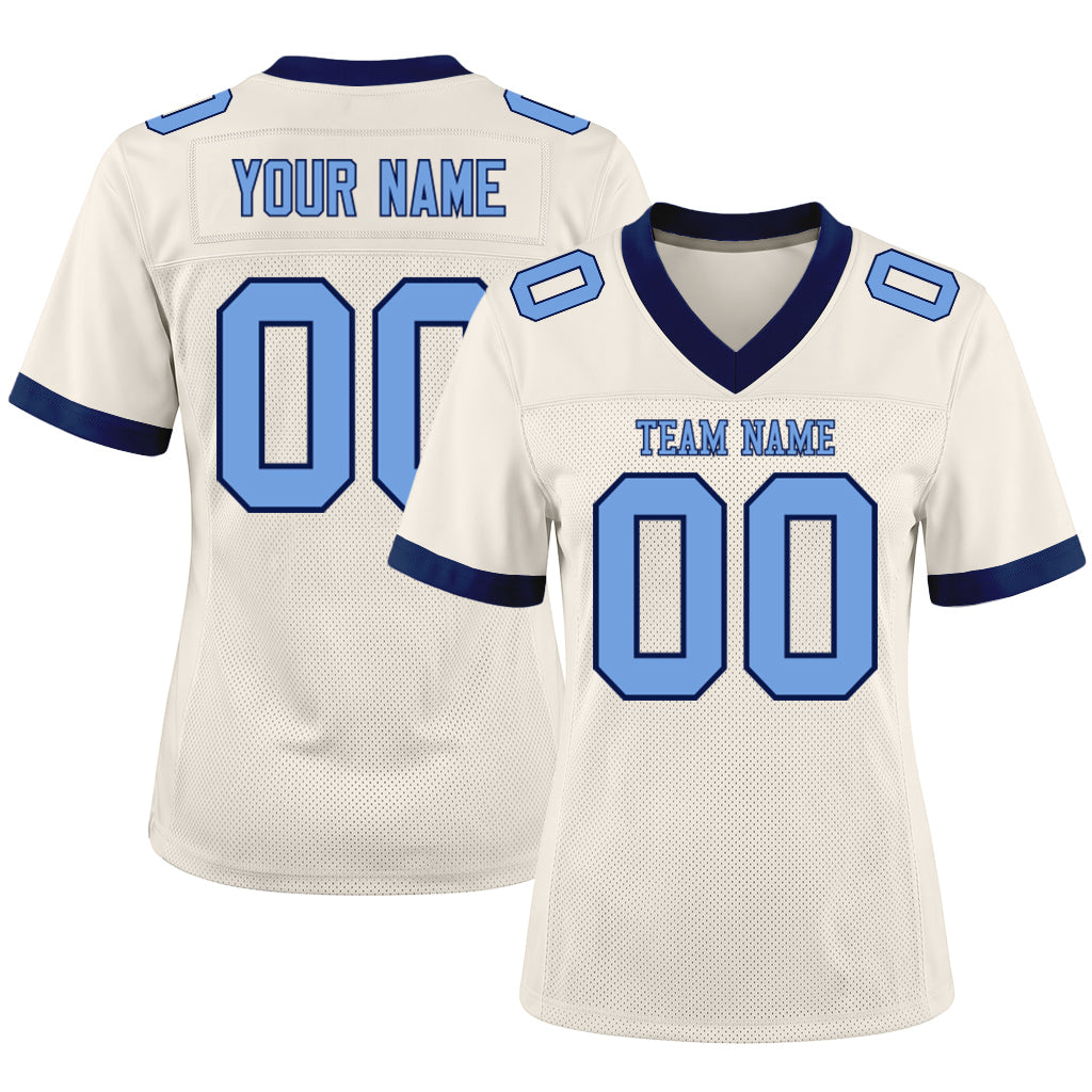 Custom Cream Light Blue-Navy Mesh Football Jersey
