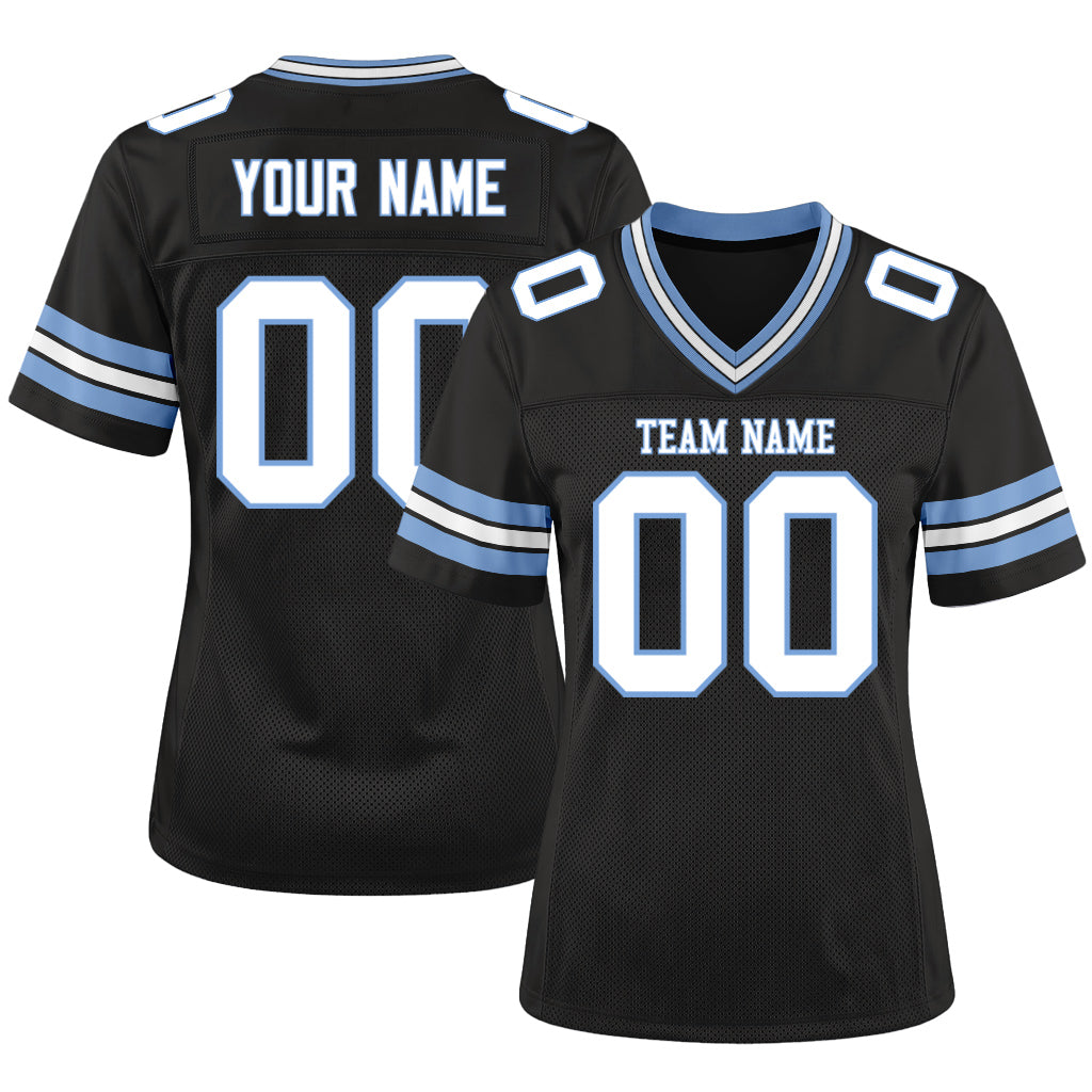 Custom Black White-Light Blue Mesh Football Jersey
