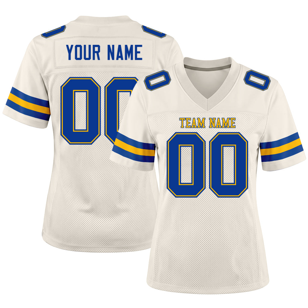 Custom Cream Royal-Gold Mesh Football Jersey