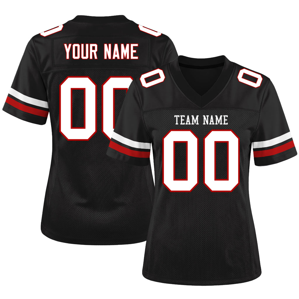 Custom Black White-Red Mesh Football Jersey