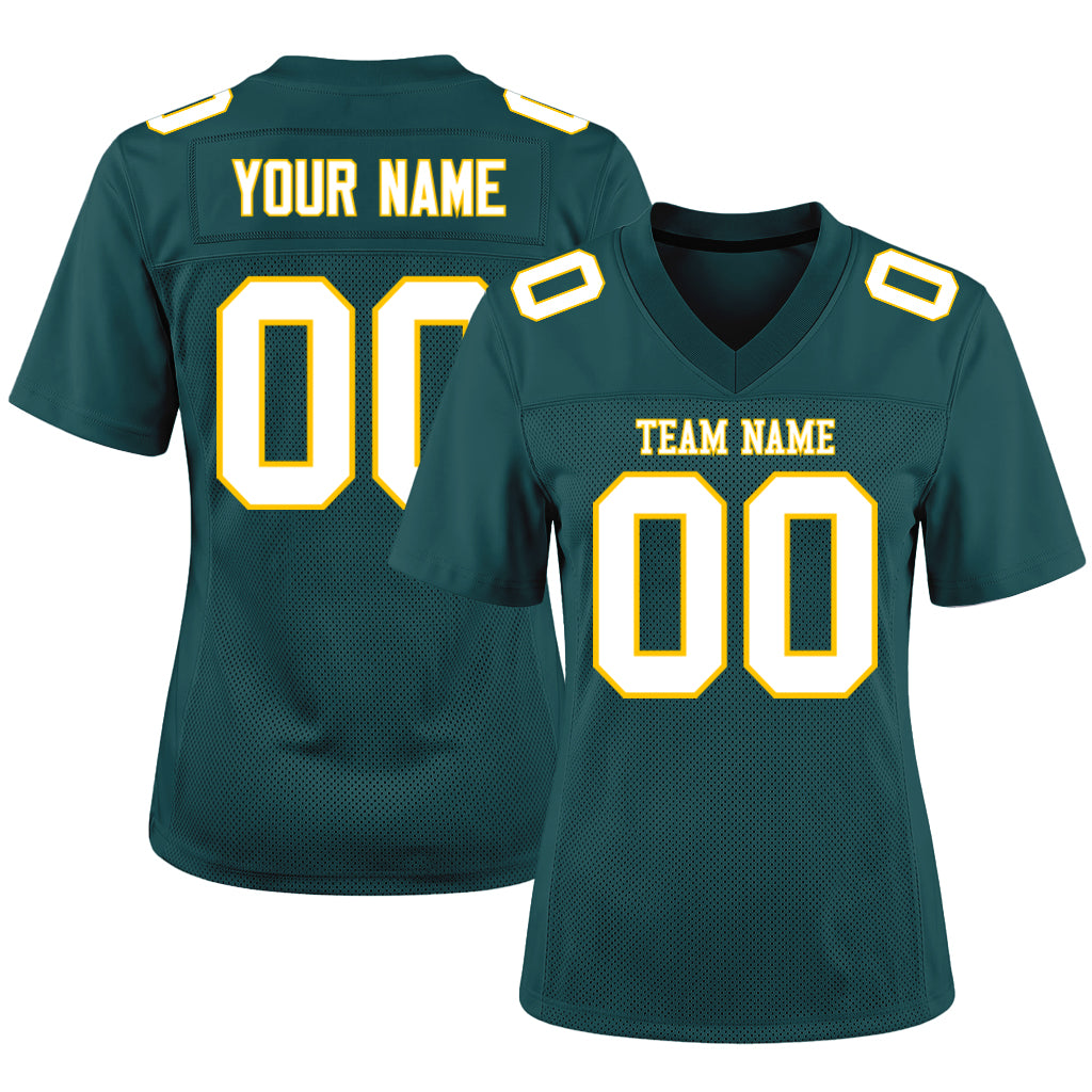 Custom Midnight Green White-Gold Mesh Football Jersey
