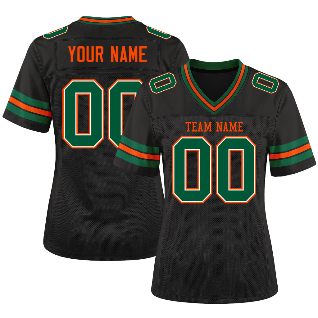 Custom Black Kelly Green-Orange Mesh Football Jersey