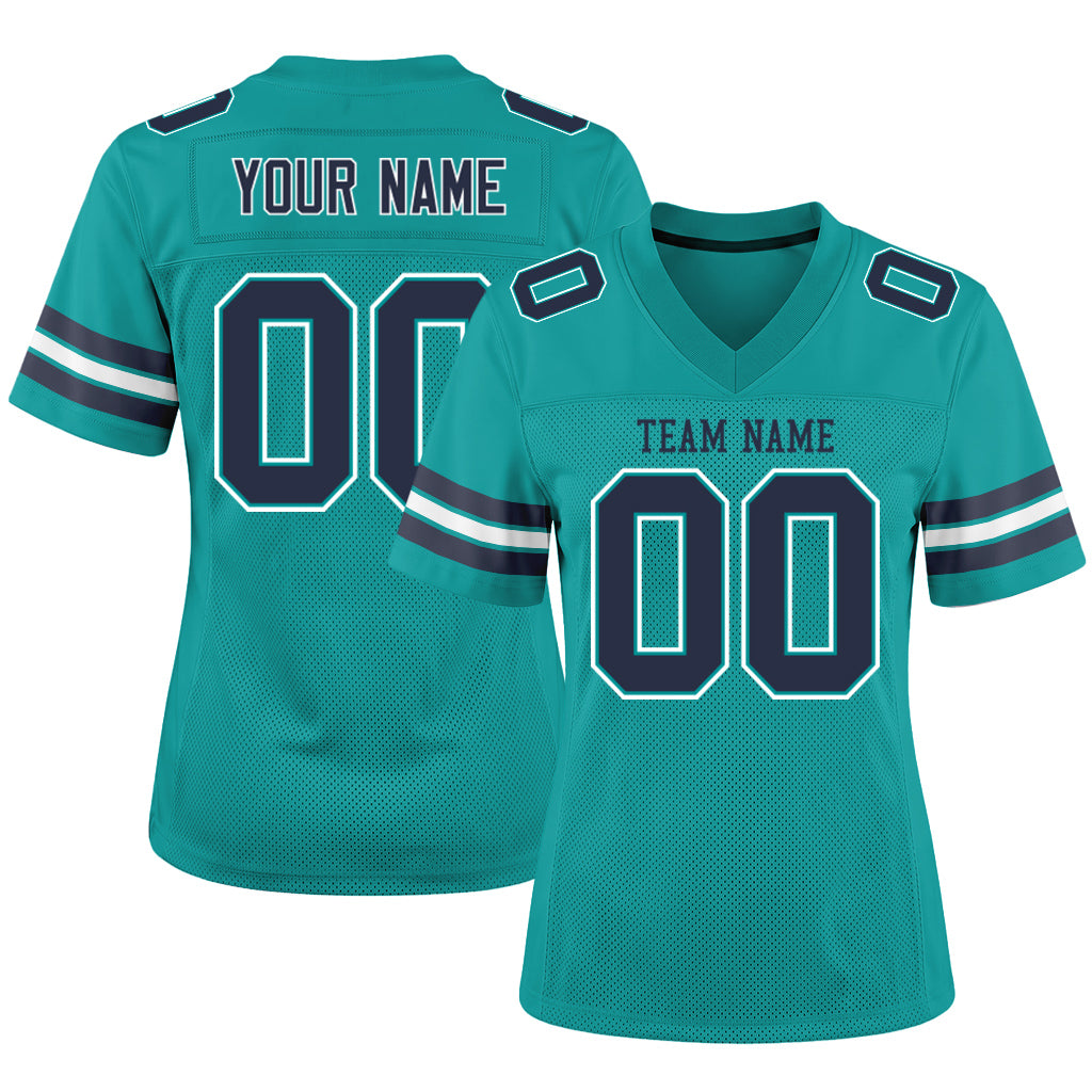 Custom Aqua Navy-White Football Jersey