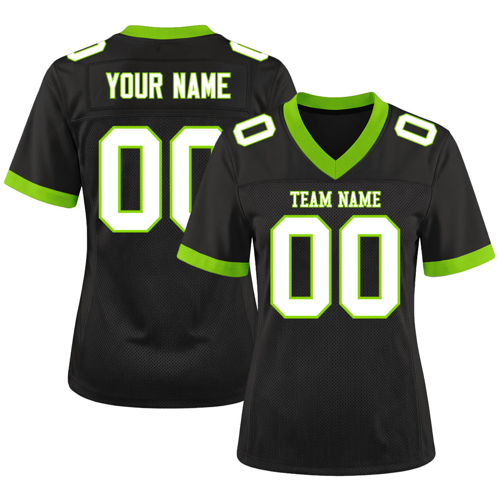 Custom Black White-Neon Green Mesh Football Jersey