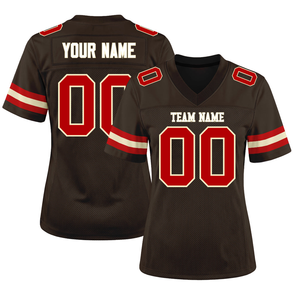 Custom Brown Red-Cream Mesh Football Jersey