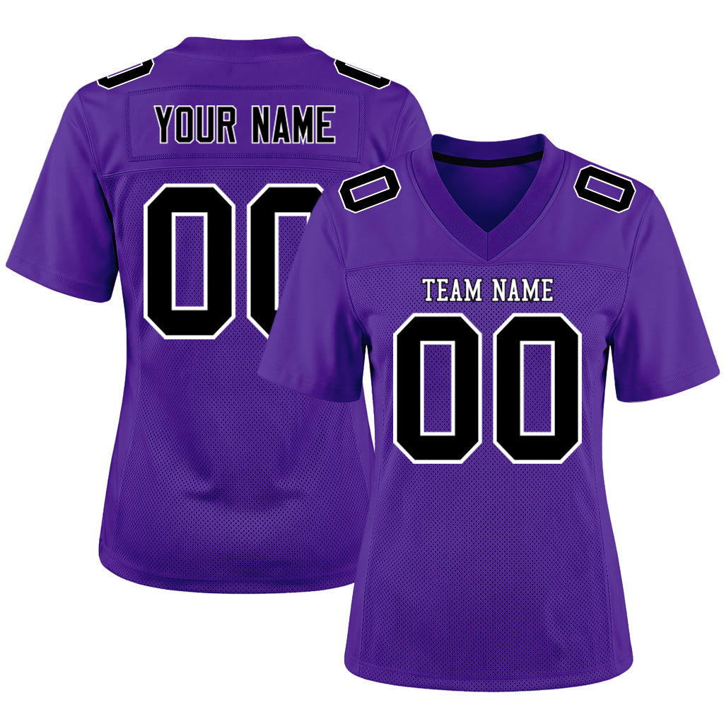 Custom Purple Black-White Mesh Football Jersey