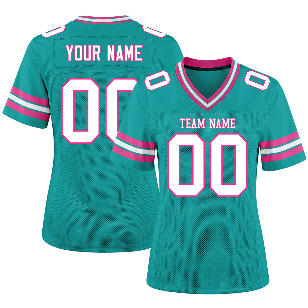 Custom Aqua White-Pink Mesh Football Jersey