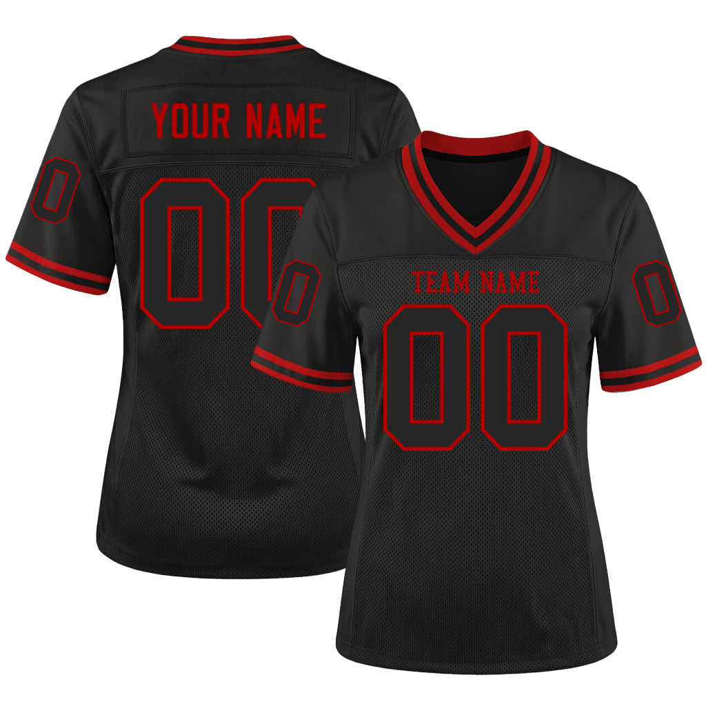 Custom Black Red Mesh Throwback Mesh Football Jersey