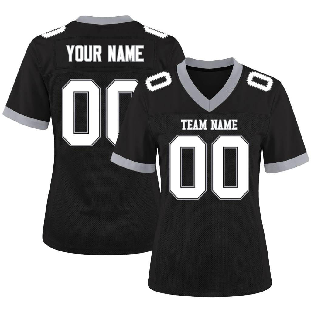 Custom Black White-Gray Mesh Football Jersey
