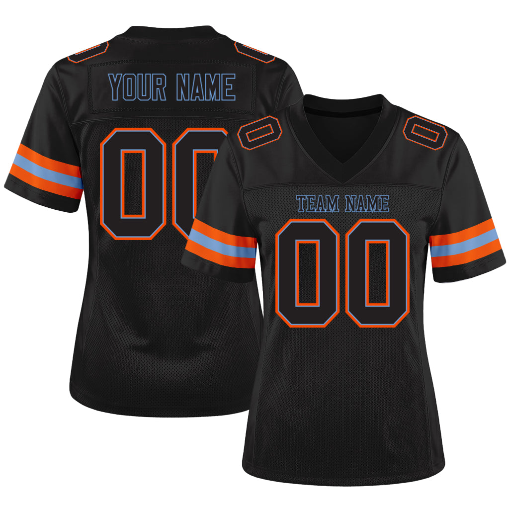 Custom Black Black-Orange Mesh Football Jersey