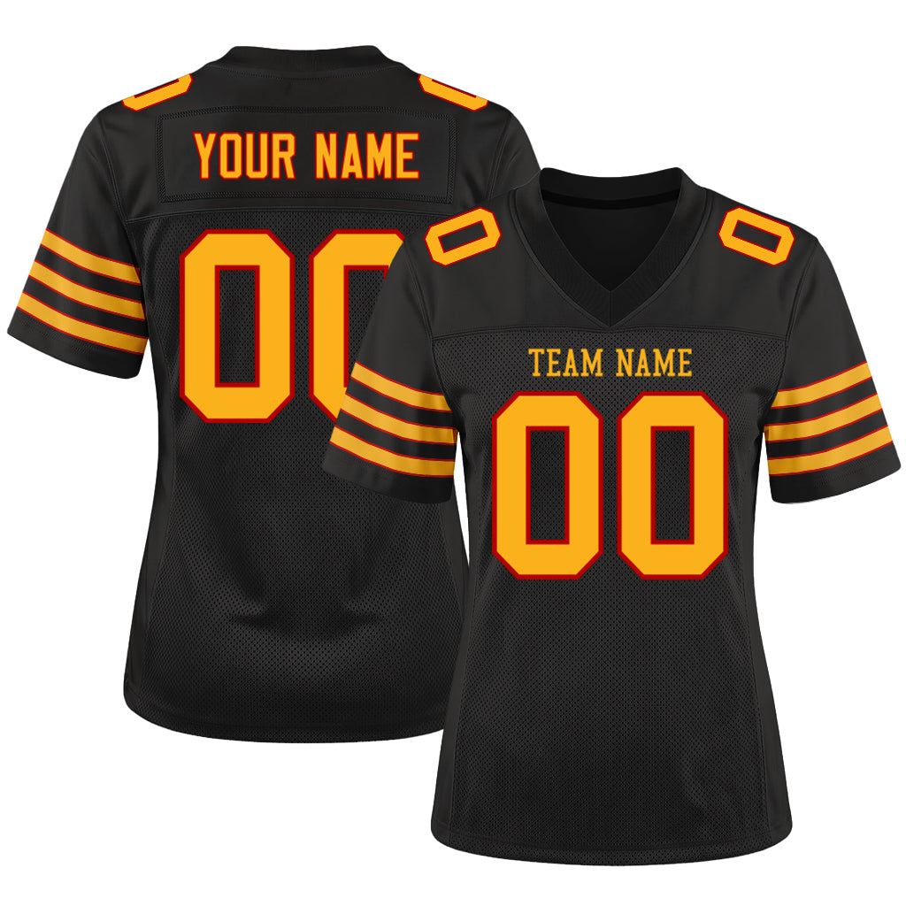 Custom Black Gold-Scarlet Custom Name Mesh Football Jersey