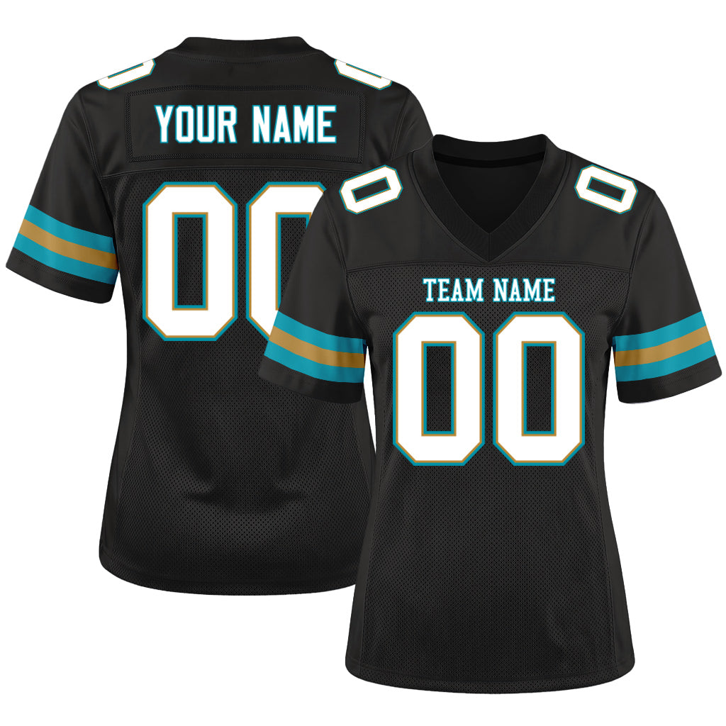 Custom Black White-Teal Mesh Football Jersey