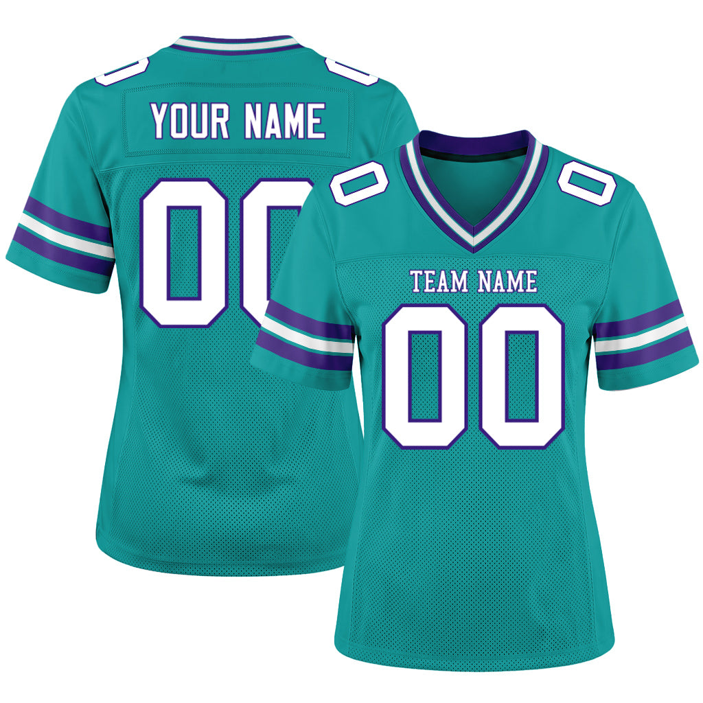 Custom Aqua White-Purple Mesh Football Jersey