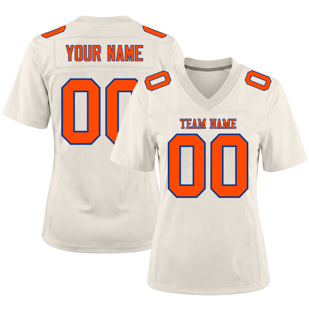 Custom Cream Orange-Royal Mesh Football Jersey