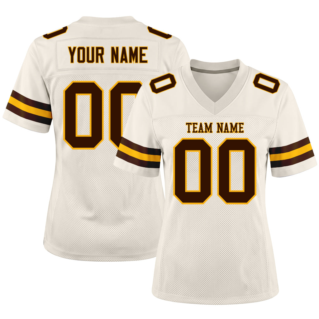 Custom Cream Brown-Gold Mesh Football Jersey