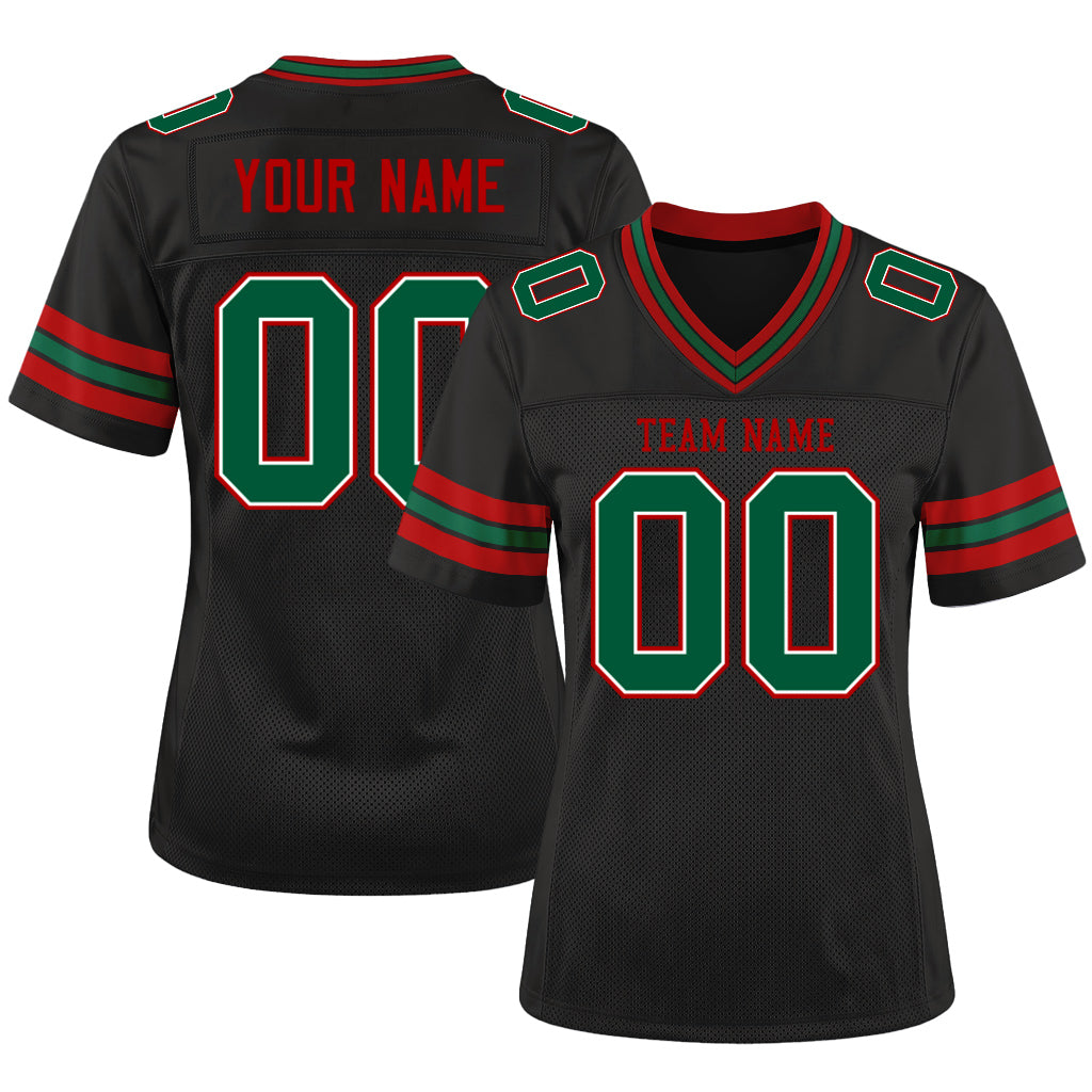 Custom Black Kelly Green-Red Mesh Football Jersey