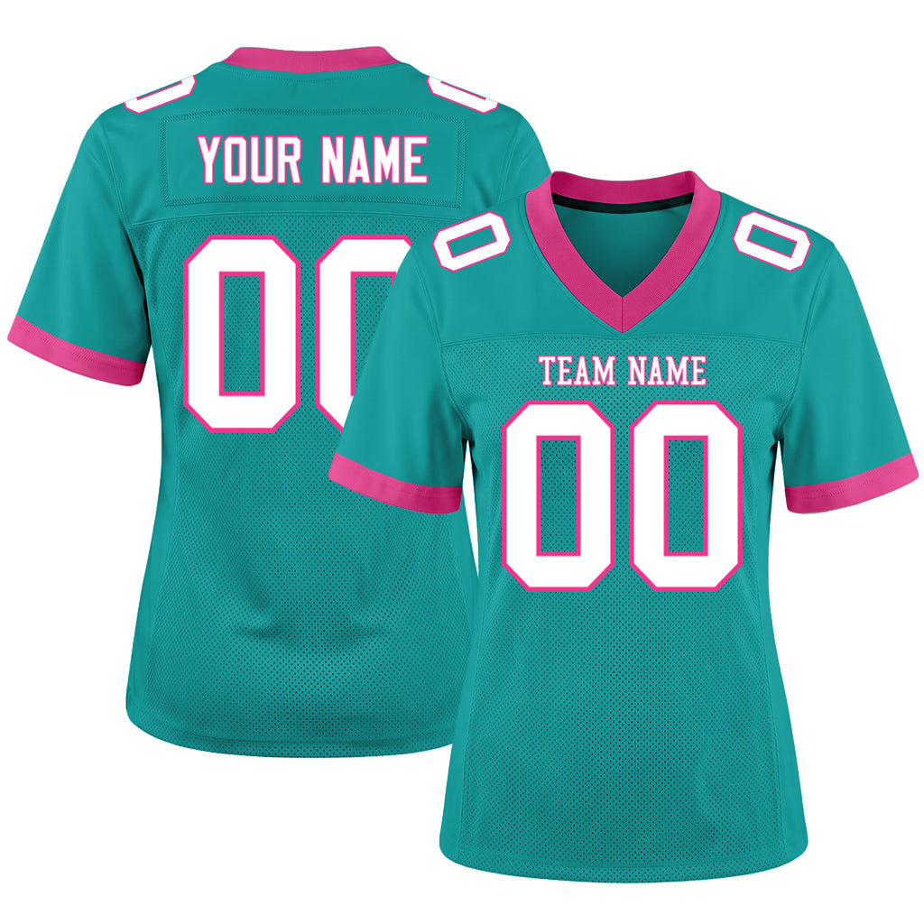 Custom Aqua White-Pink Mesh Football Jersey
