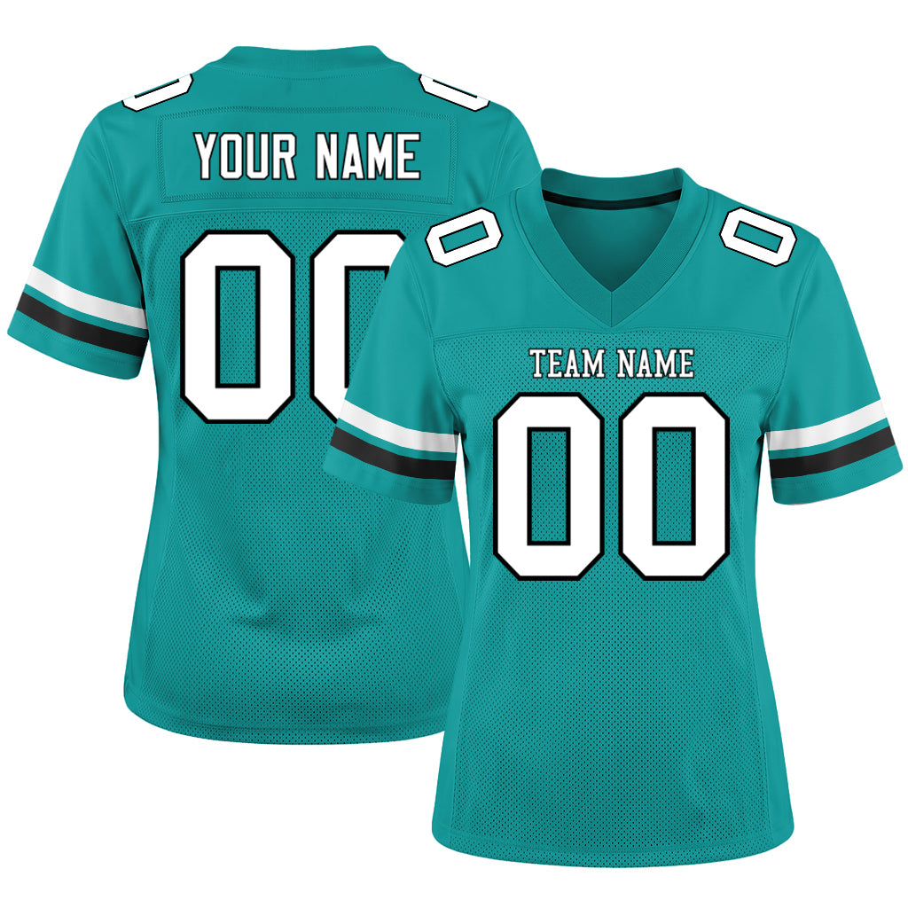 Custom Aqua White-Black Mesh Football Jersey