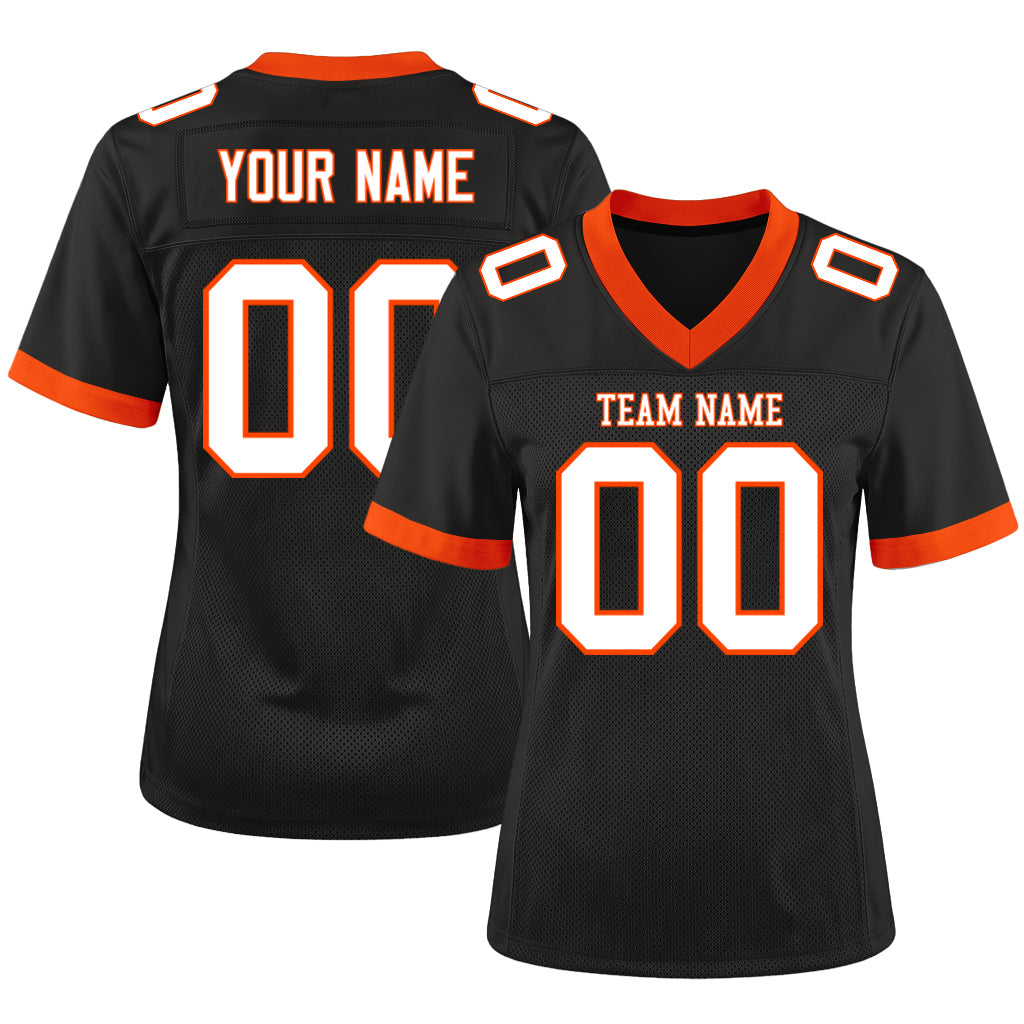 Custom Black White-Orange Mesh Football Jersey