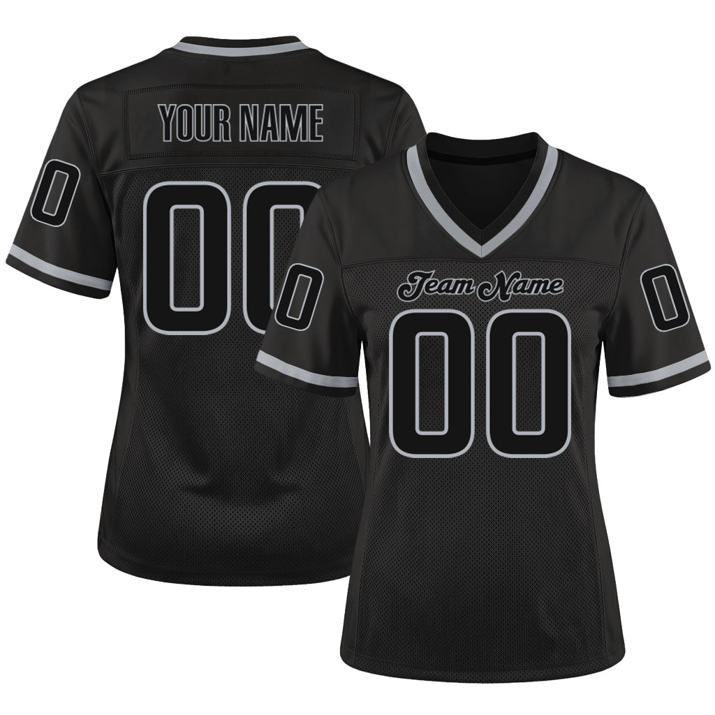 Custom Black Black-Gray Mesh Throwback Mesh Football Jersey