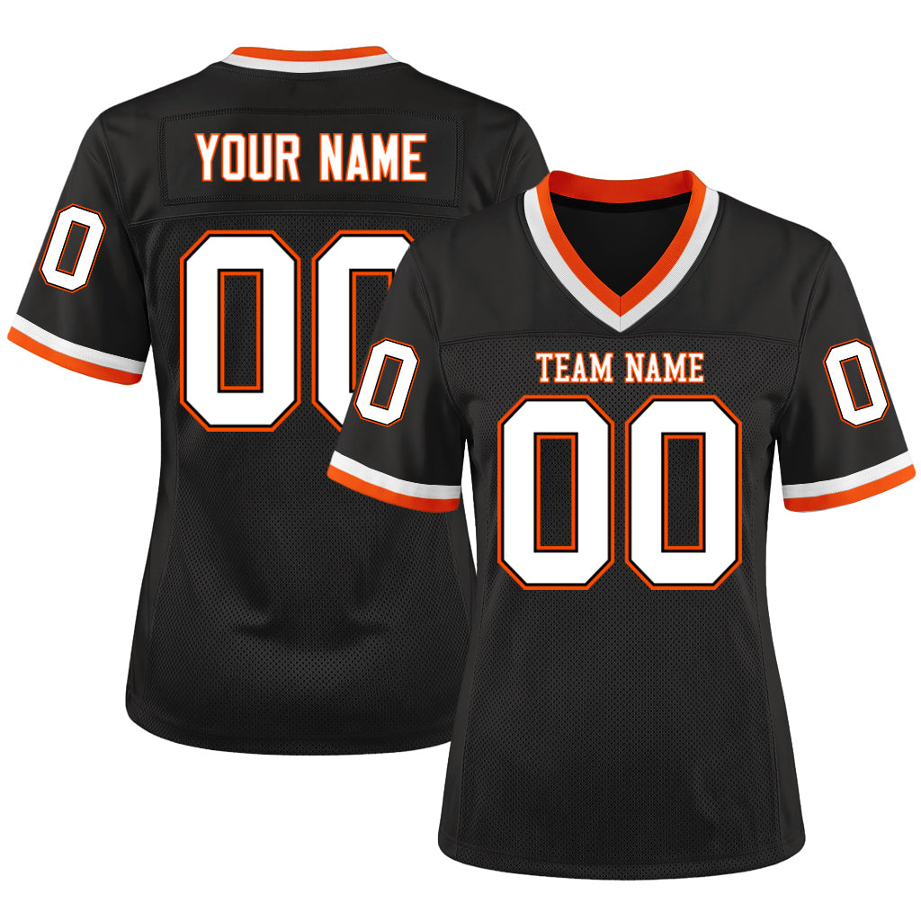 Custom Black White-Orange Mesh Throwback Mesh Football Jersey