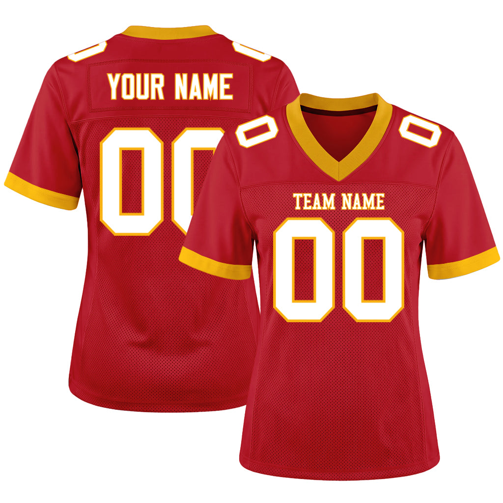 Custom Red White-Gold Mesh Football Jersey