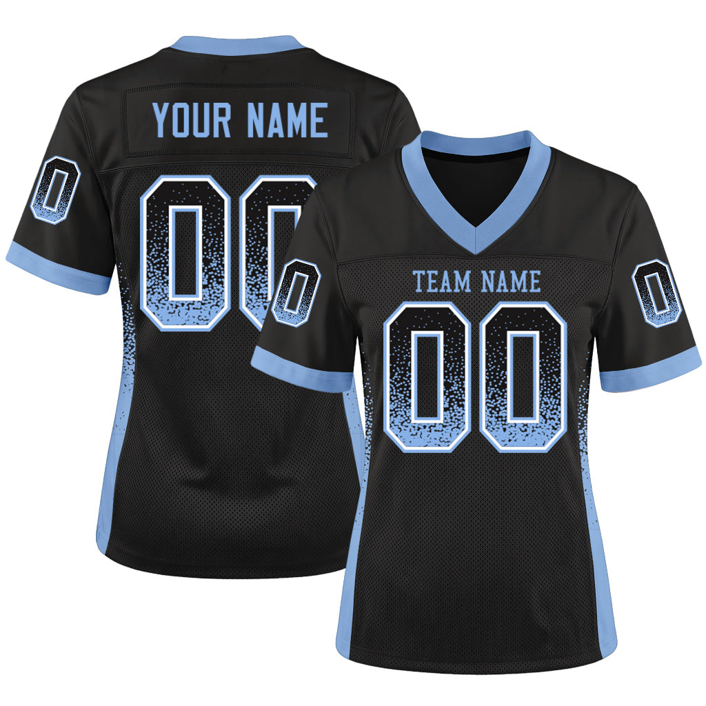 Custom Black Light Blue-White Mesh Drift Fashion Mesh Football Jersey