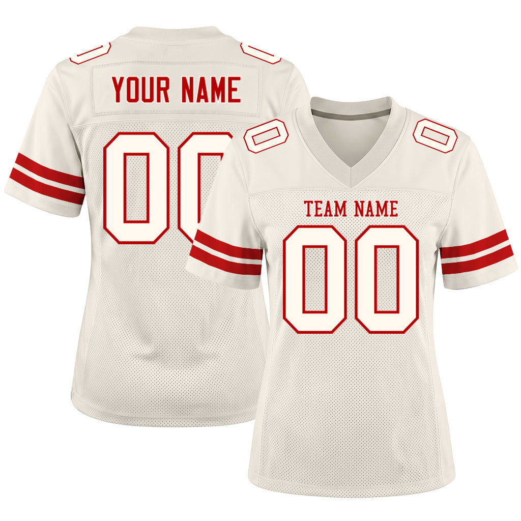 Custom Cream Cream-Red Mesh Football Jersey