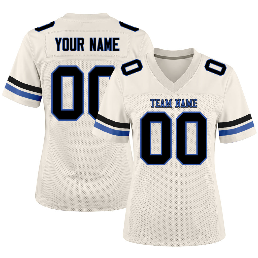 Custom Cream Blue-Black Mesh Football Jersey