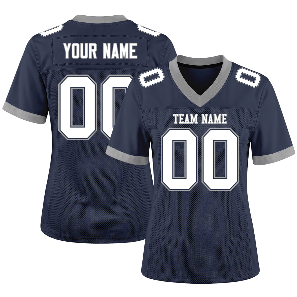 Custom Navy White-Gray Mesh Football Jersey