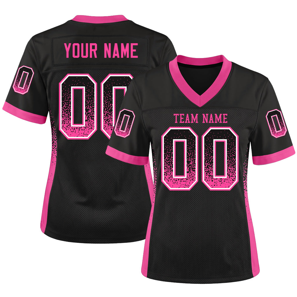 Custom Black Pink-White Mesh Drift Fashion Mesh Football Jersey