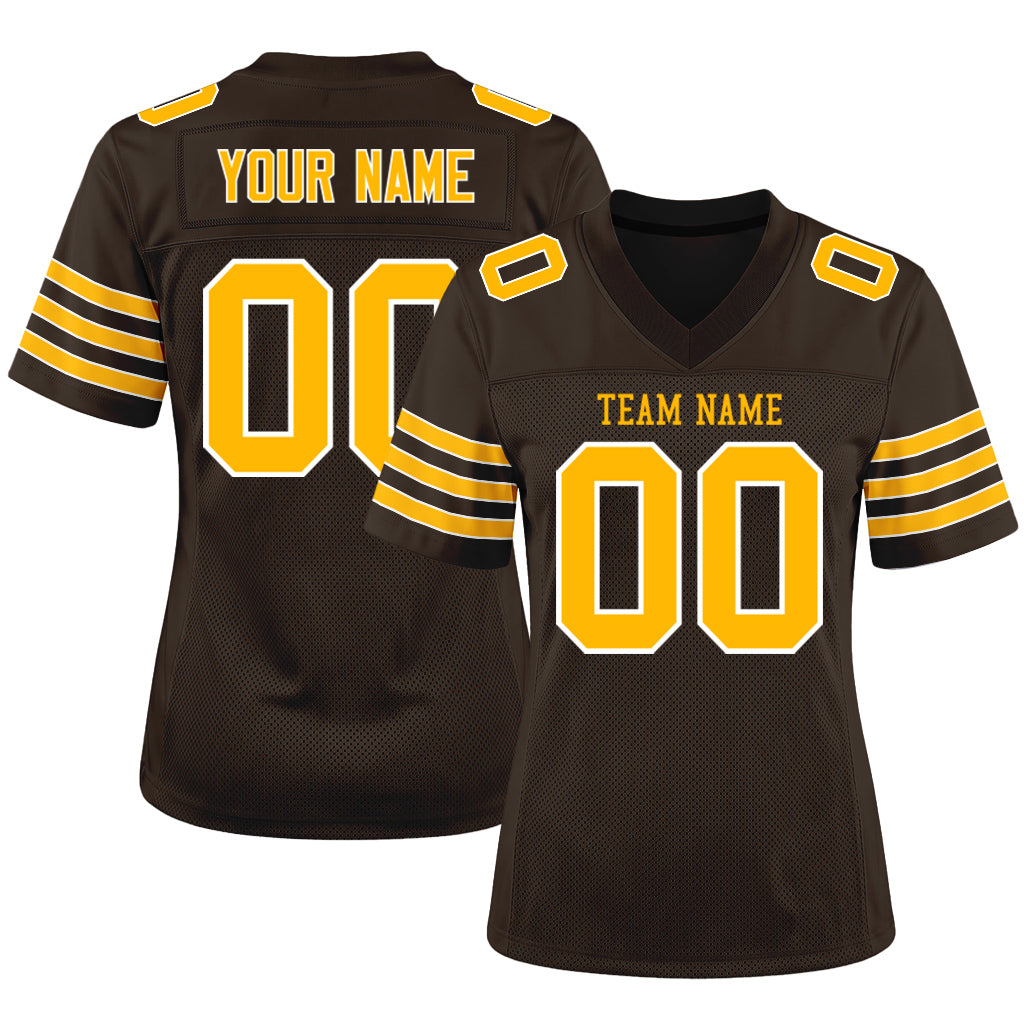 Custom Brown Gold-White Football Jersey