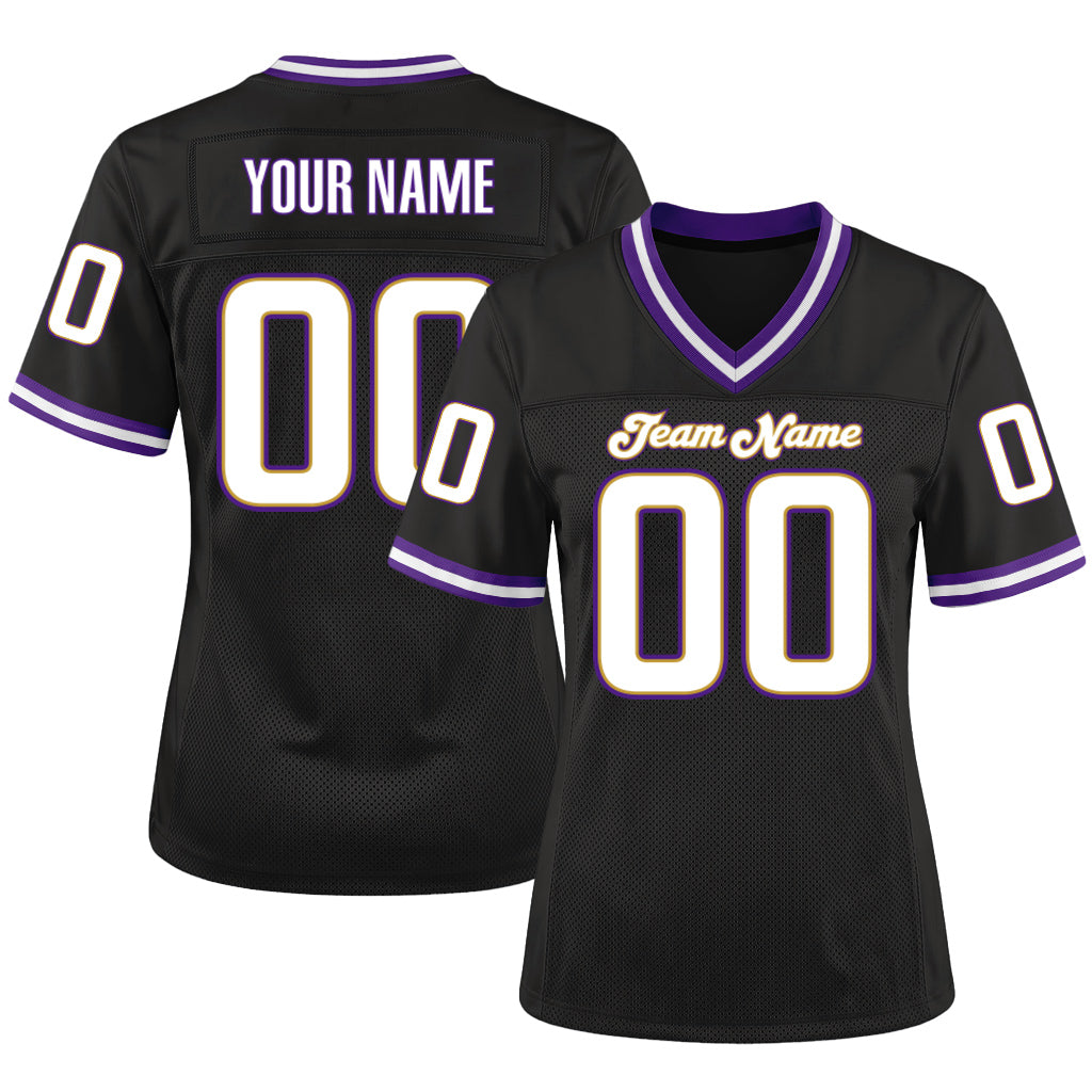 Custom Black White-Purple Mesh Throwback Mesh Football Jersey