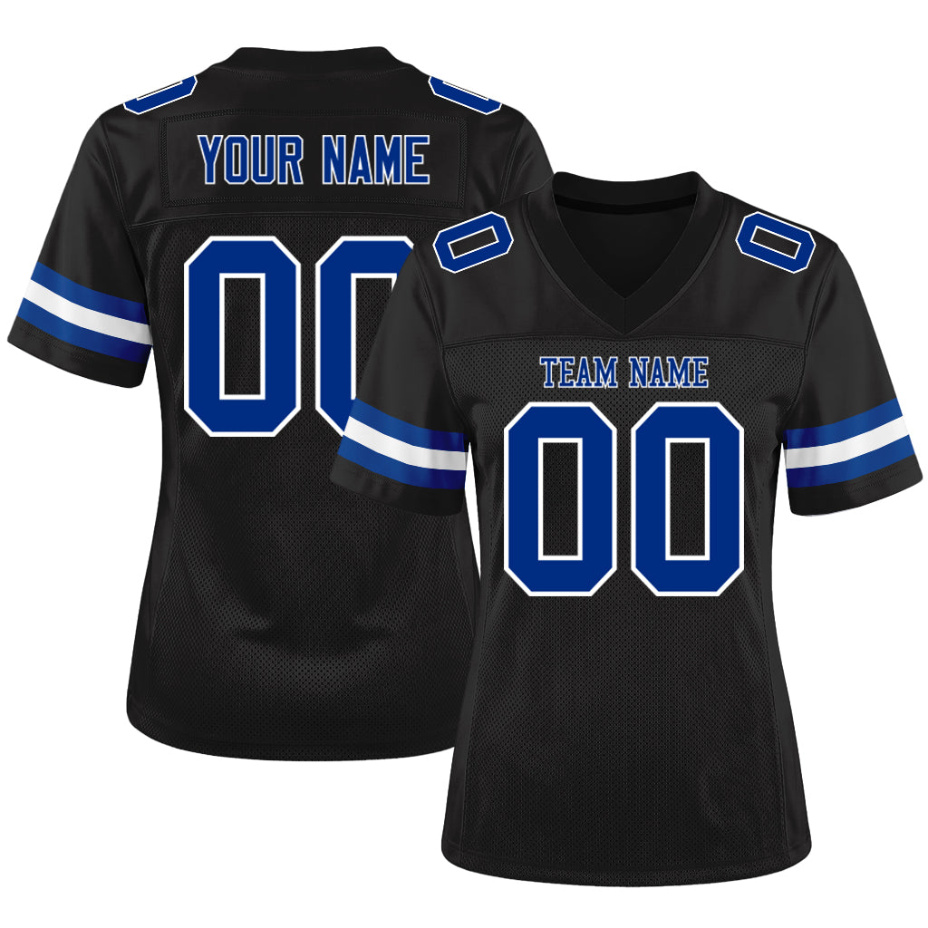 Custom Black Royal-White Mesh Football Jersey