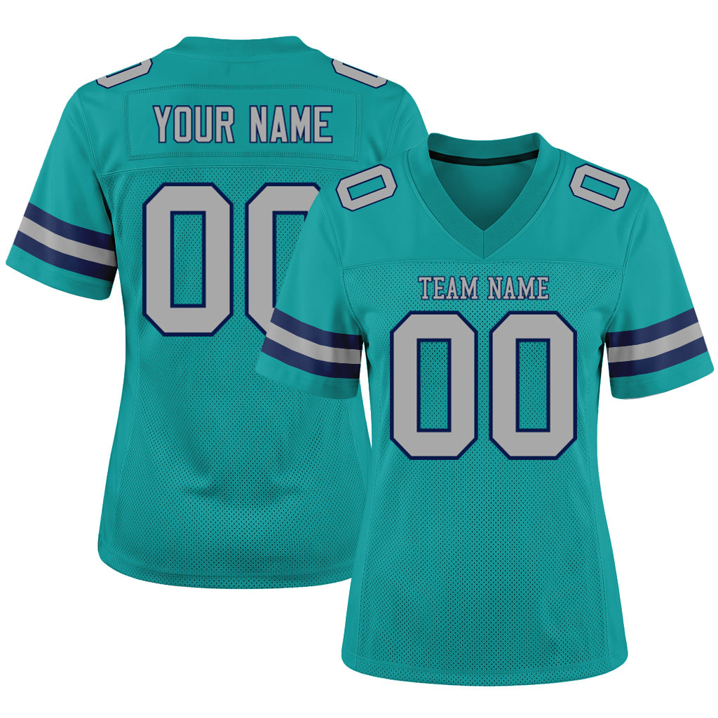 Custom Aqua Gray-Navy Mesh Football Jersey