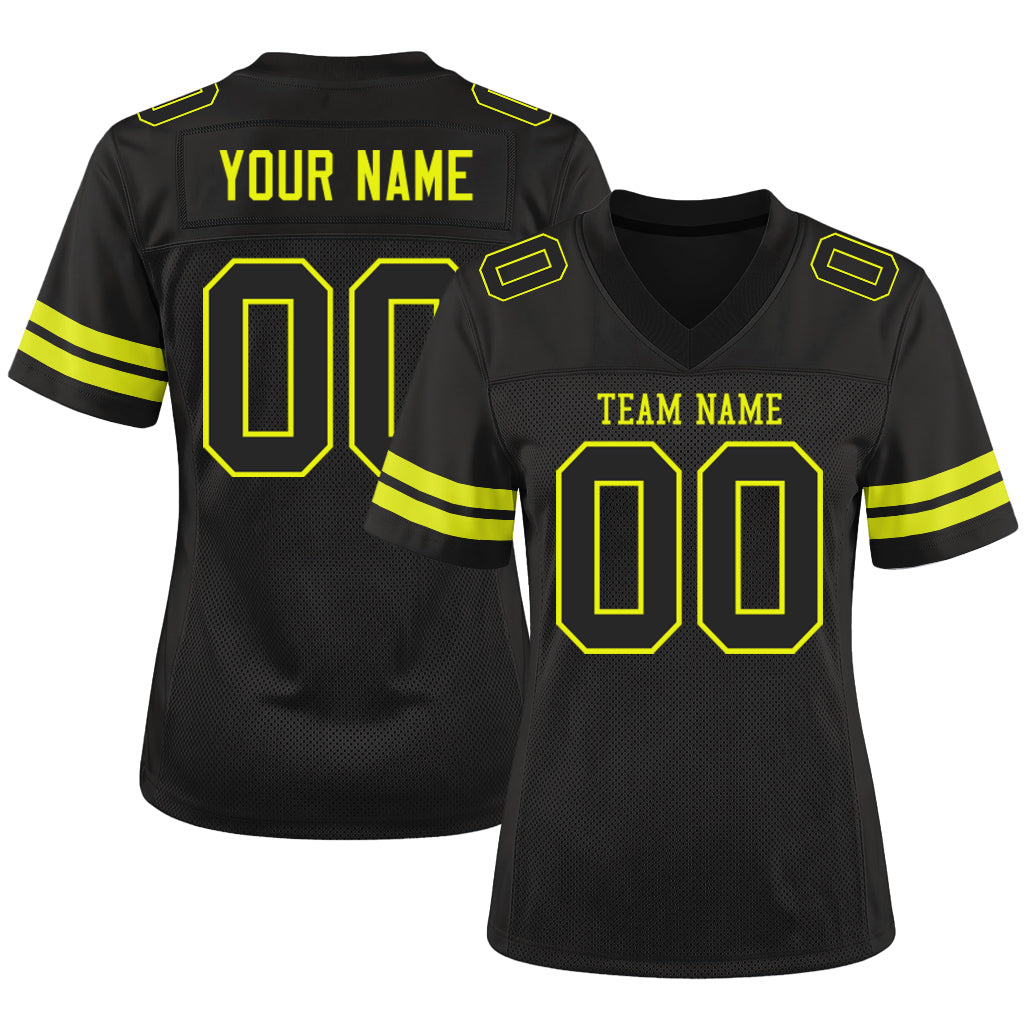 Custom Black Neon Yellow Mesh Football Jersey